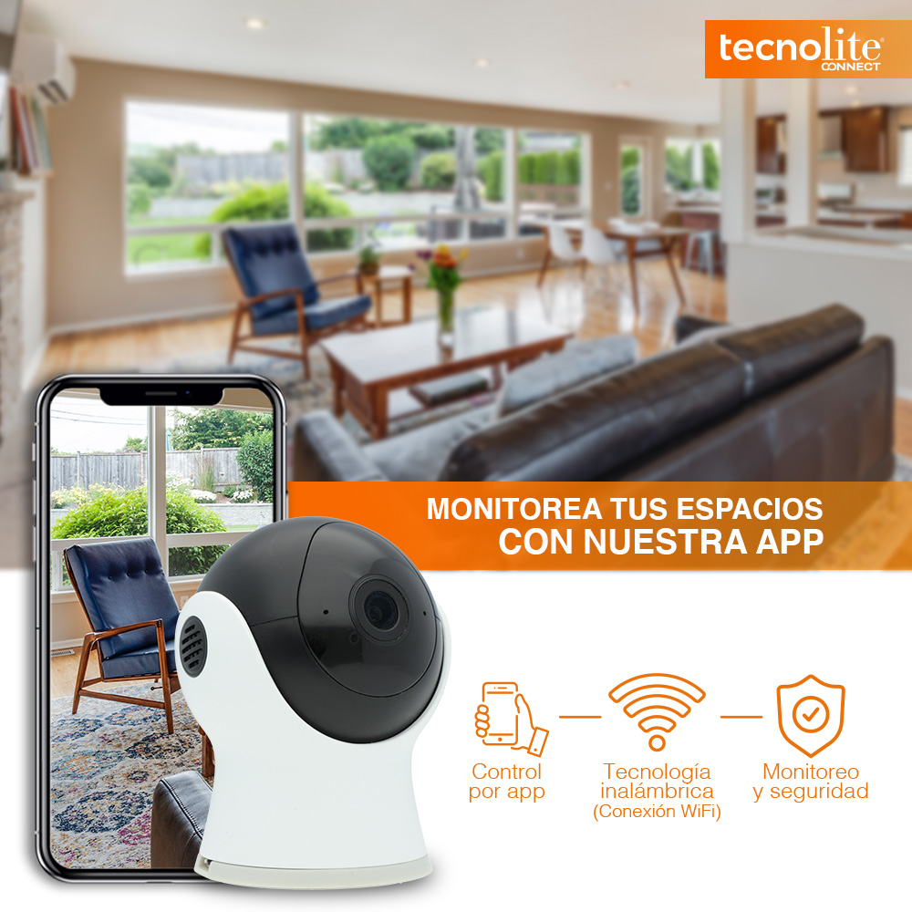 Camara Monitoreo para Interior, Altavoz y Microfono, Vision Nocturna, Compatible con Tecnolite Connect App –